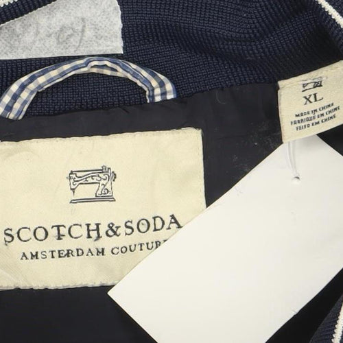 Scotch & Soda Men's Blue Check Cotton Bomber Jacket XL