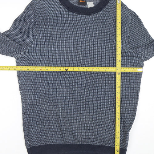 BOSS Men's Blue Cotton Knit Crew Neck Jumper Size M