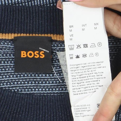 BOSS Men's Blue Cotton Knit Crew Neck Jumper Size M