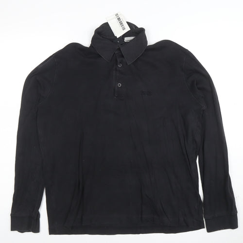 Hugo Boss Men's Black Long Sleeve Cotton Polo Shirt Size S