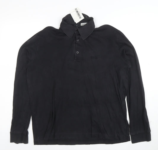 Hugo Boss Men's Black Long Sleeve Cotton Polo Shirt Size S