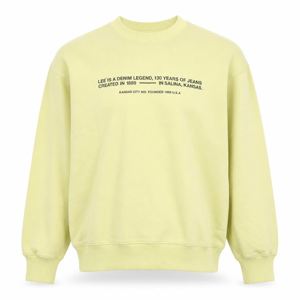 Front view of Lee x H&M Men's Yellow Cotton Graphic Logo Pullover Sweatshirt M