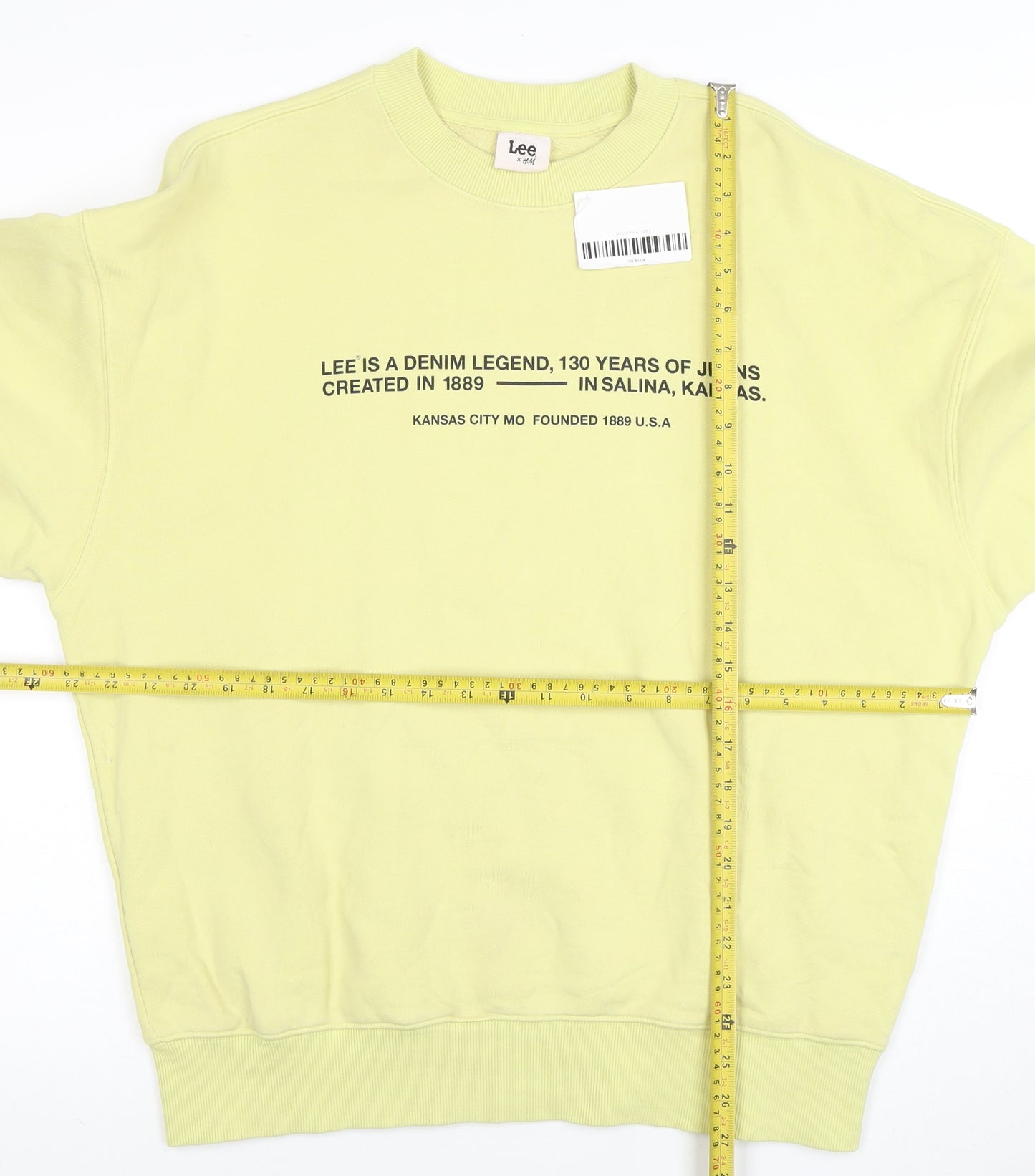 Lee x H&M Men's Yellow Cotton Graphic Logo Pullover Sweatshirt M
