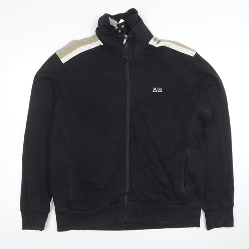 BOSS Mens 7XL Black Full Zip Sweatshirt High Neck Cotton Blend