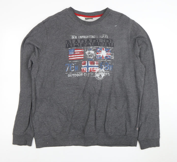 Napapijri Men’s Grey XXL Graphic Logo Crew Neck Sweatshirt