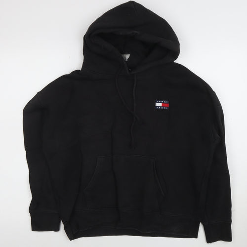Tommy Jeans Womens Black Cotton Pullover Hoodie L Relaxed Fit