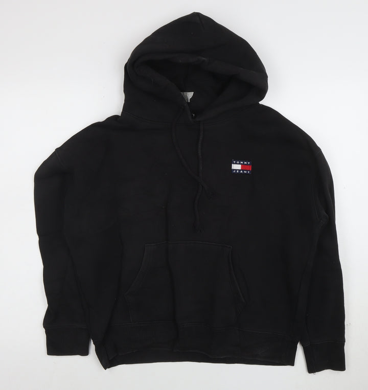 Tommy Jeans Womens Black Cotton Pullover Hoodie L Relaxed Fit