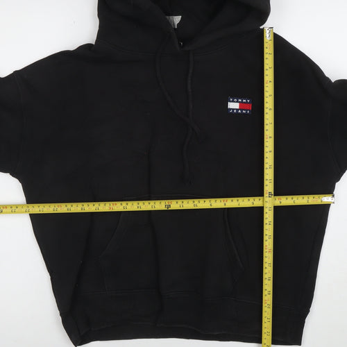 Tommy Jeans Womens Black Cotton Pullover Hoodie L Relaxed Fit