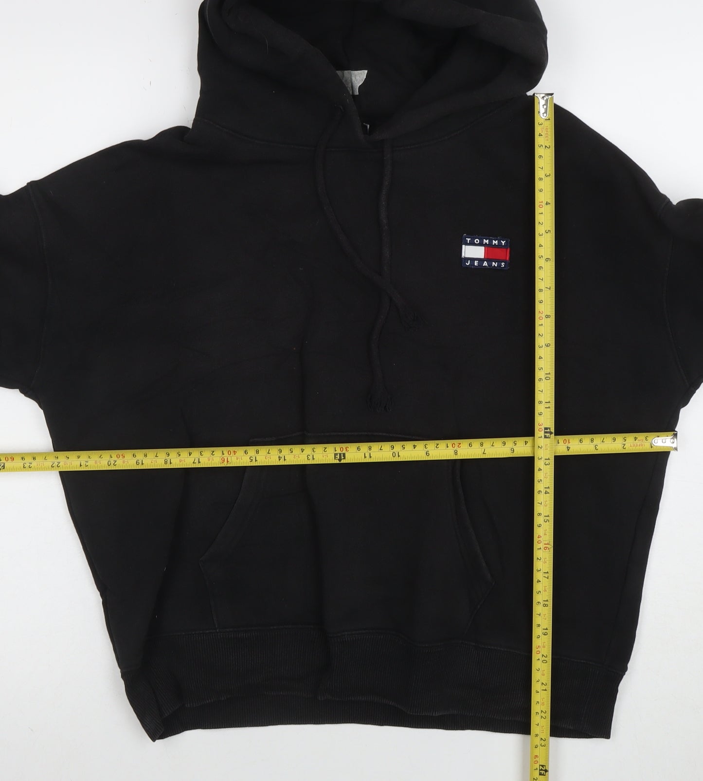 Tommy Jeans Womens Black Cotton Pullover Hoodie L Relaxed Fit