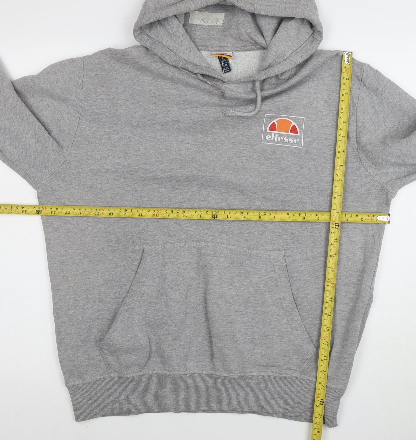 Ellesse Men’s Grey Pullover Hoodie XL Fleece Logo Sweatshirt