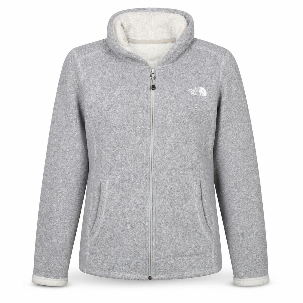 Front view of The North Face Women Grey Fleece Jacket Hooded Small