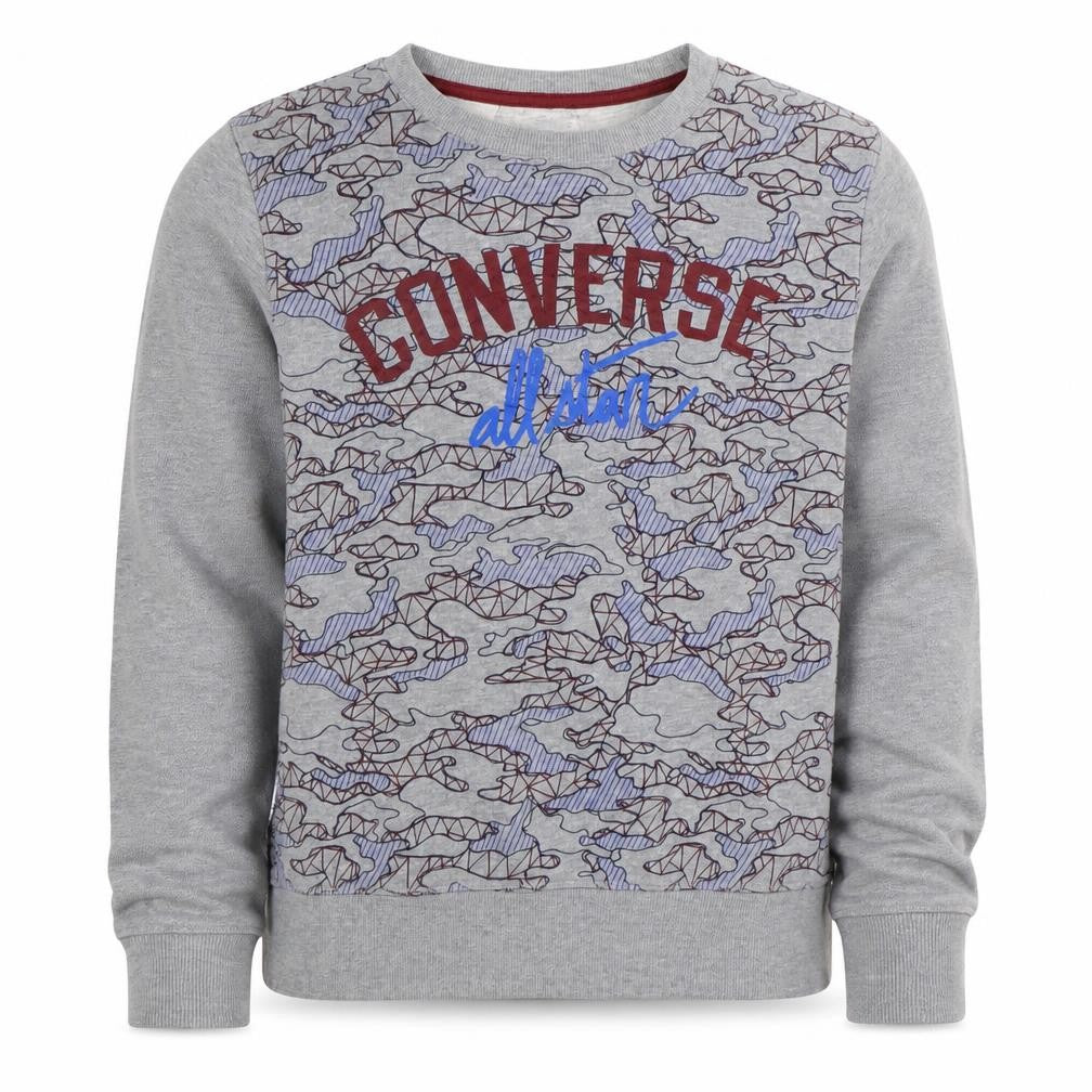 Front view of Converse boys’ grey graphic pullover sweatshirt 12-13 years all star logo