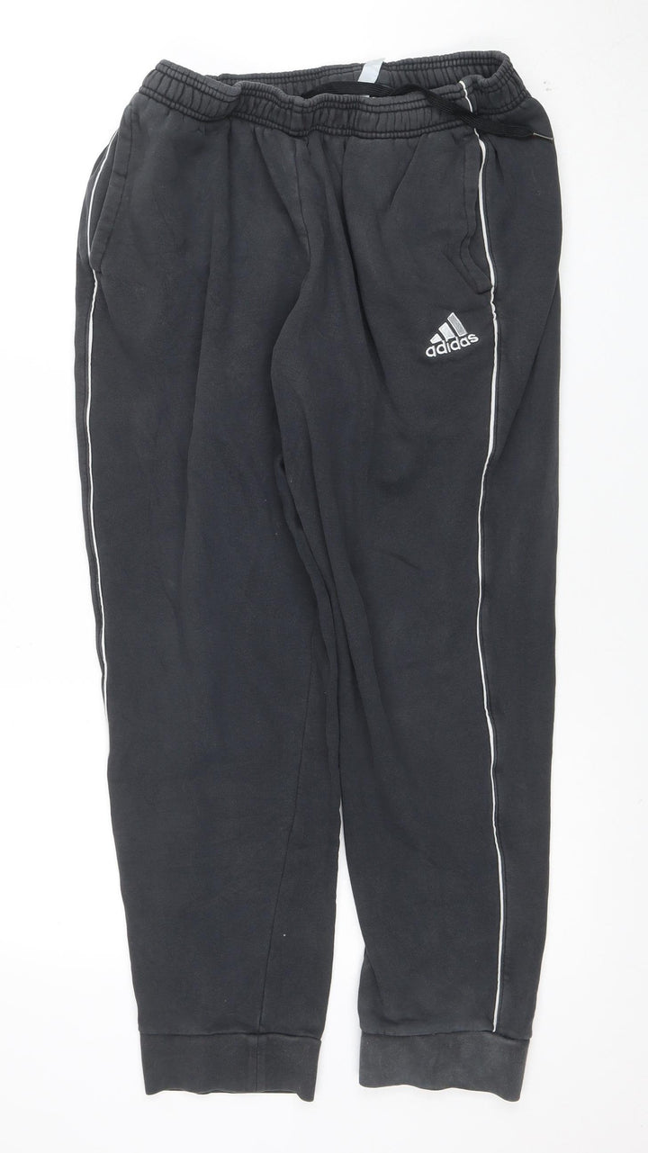 adidas Men Black L Jogger Fleece Trousers with Drawstring Waist