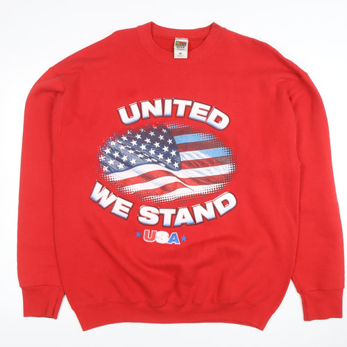 Fruit of the Loom Men’s Red XL Crew Neck Patriotic USA Graphic Sweatshirt