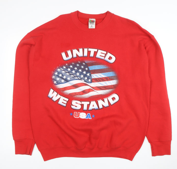 Fruit of the Loom Men’s Red XL Crew Neck Patriotic USA Graphic Sweatshirt