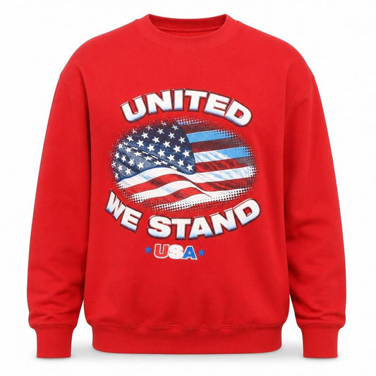Front view of Fruit of the Loom Men’s Red XL Crew Neck Patriotic USA Graphic Sweatshirt