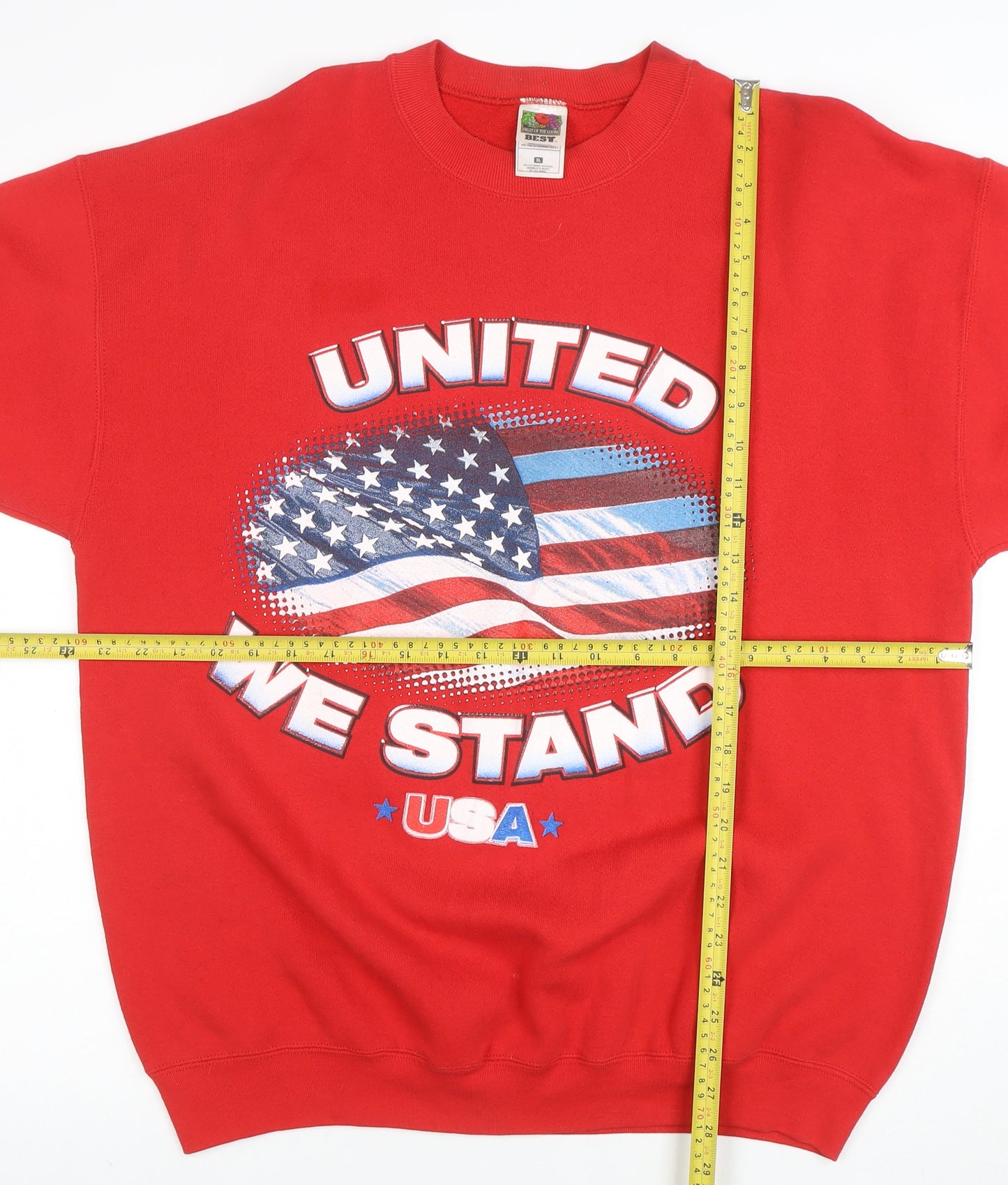 Fruit of the Loom Men’s Red XL Crew Neck Patriotic USA Graphic Sweatshirt