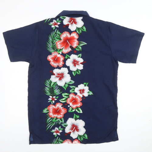 V.H.O Men's Blue Hawaiian Floral Short Sleeve Button-Up Shirt S
