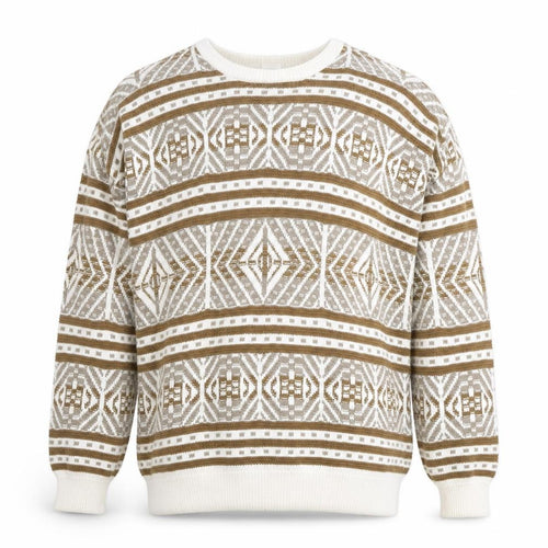 Revere Men’s Beige Geometric Cotton Knit Jumper XL Vintage Pullover