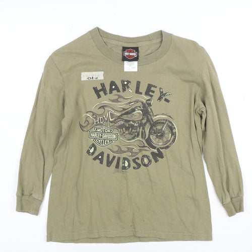 Harley-Davidson Boys Green Long Sleeve Pullover Hoodie Size S 100% Cotton