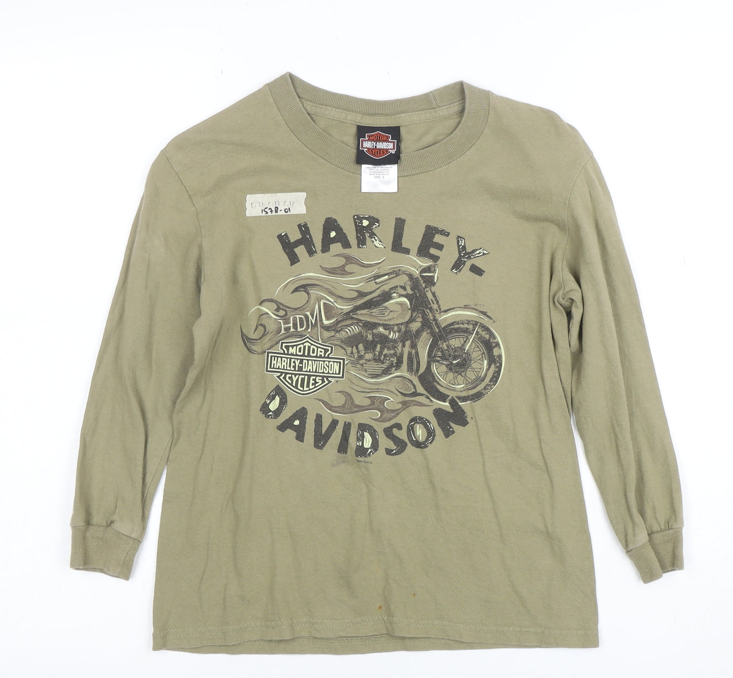 Harley-Davidson Boys Green Long Sleeve Pullover Hoodie Size S 100% Cotton