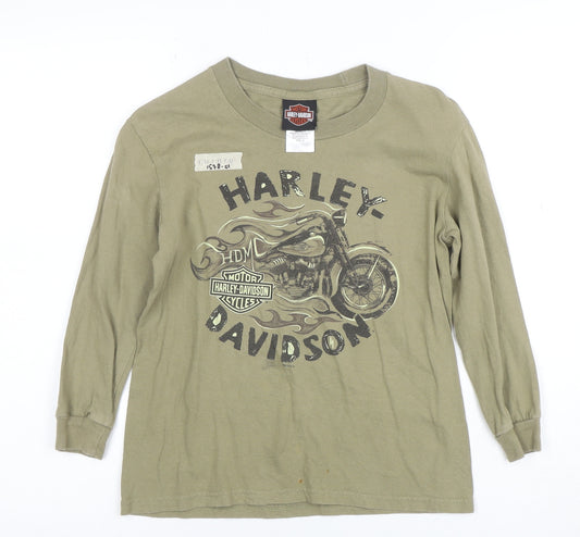 Harley-Davidson Boys Green Long Sleeve Pullover Hoodie Size S 100% Cotton