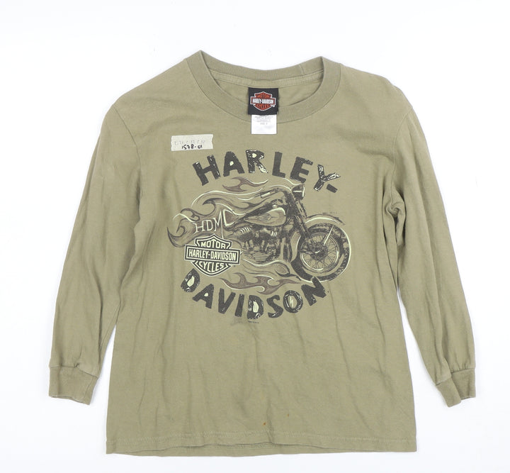 Harley-Davidson Boys Green Long Sleeve Pullover Hoodie Size S 100% Cotton