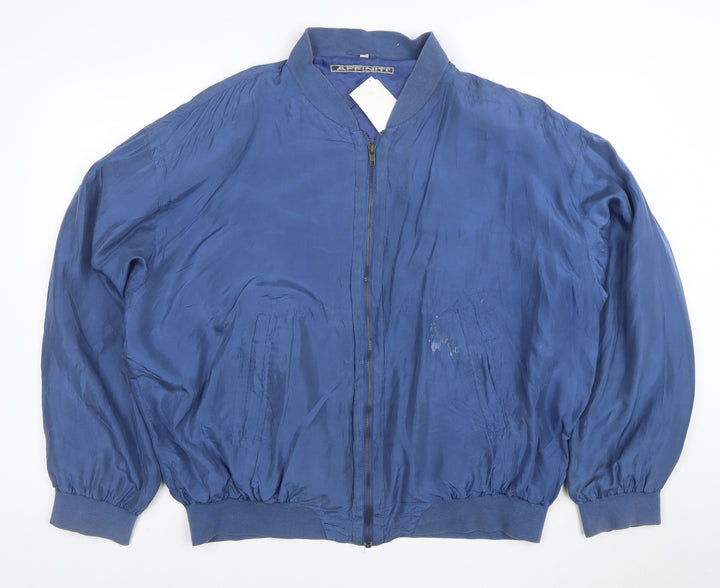 Affiniti Men's Blue Silk Bomber Jacket L Lightweight Vintage