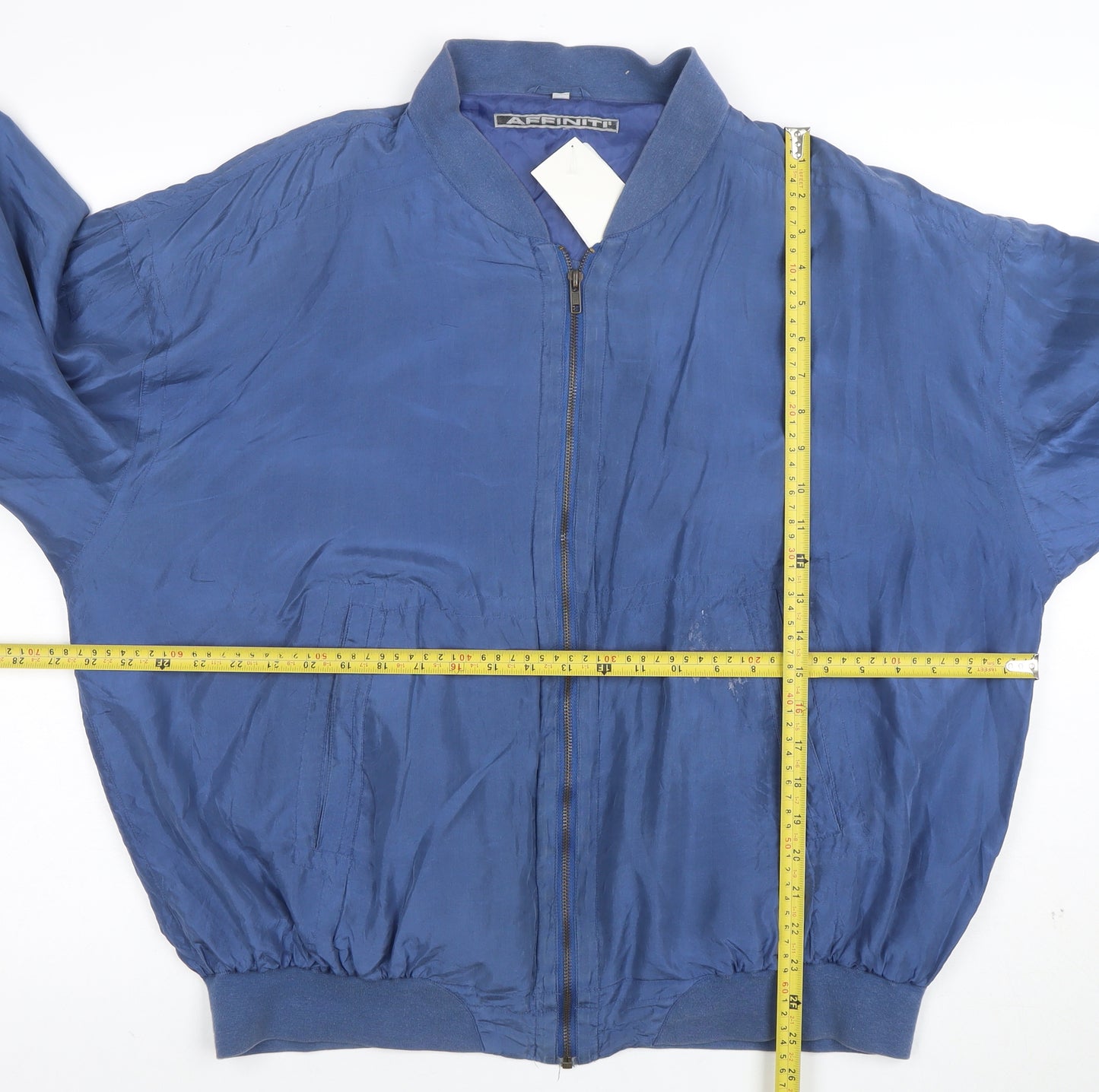 Affiniti Men's Blue Silk Bomber Jacket L Lightweight Vintage