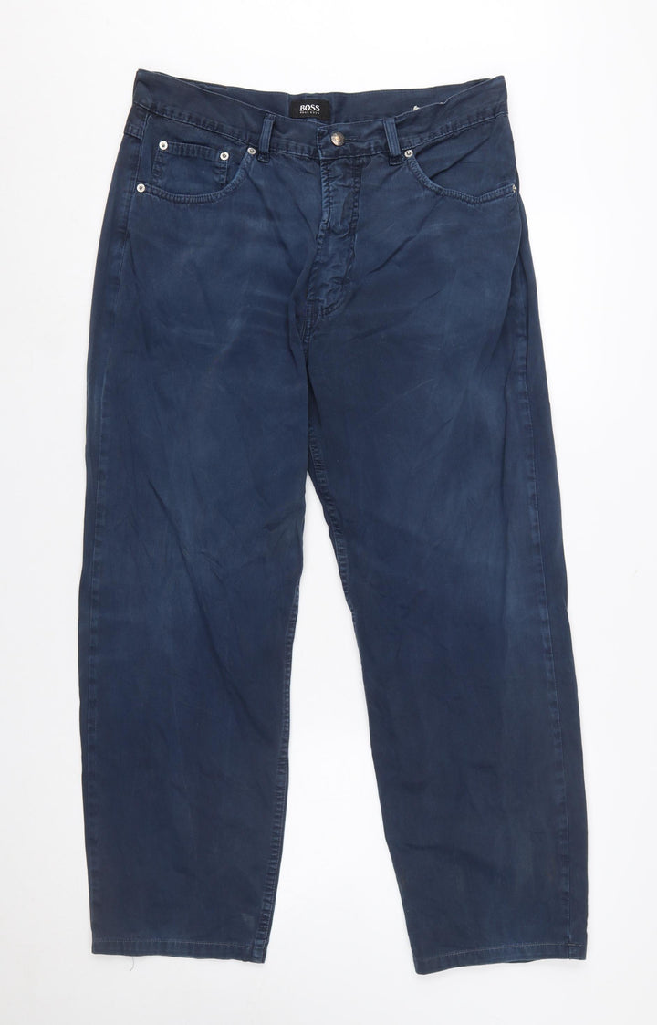 Hugo Boss Men's Blue Cotton Chino Trousers W35 L Regular Fit