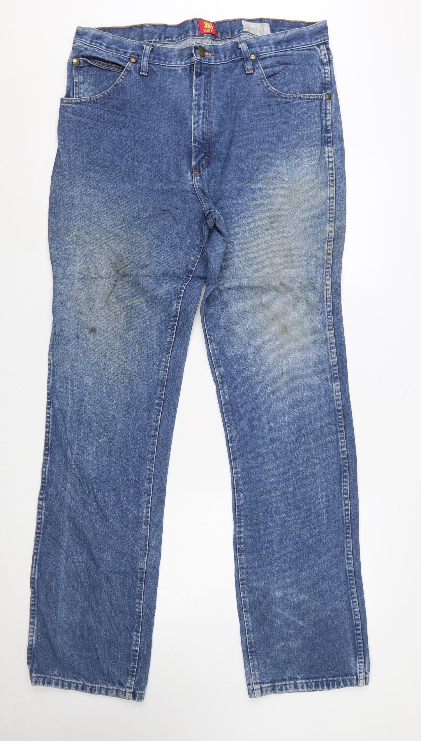 Wrangler Men's Blue 36x36 Slim Fit Straight Leg Denim Jeans