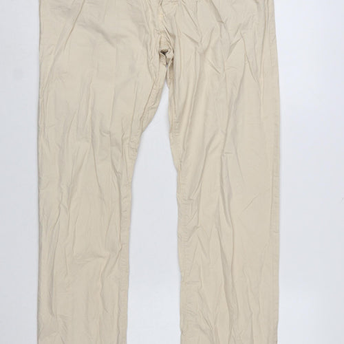 Hugo Boss Men's Beige Striped Poplin Chino Trousers W36 L34