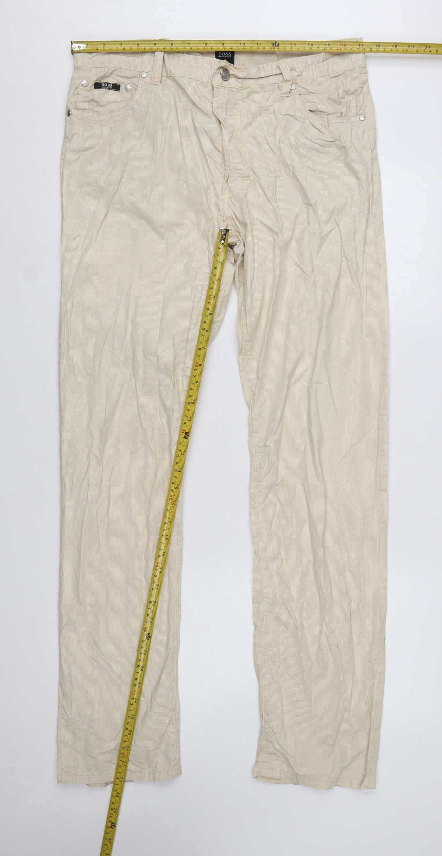 Hugo Boss Men's Beige Striped Poplin Chino Trousers W36 L34