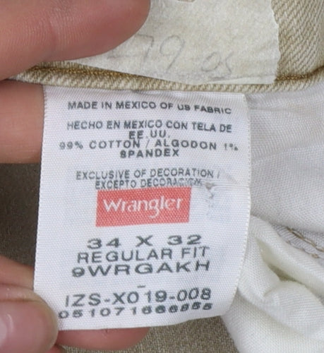 Wrangler Men's Beige Regular Fit Straight Leg Jeans 34x32