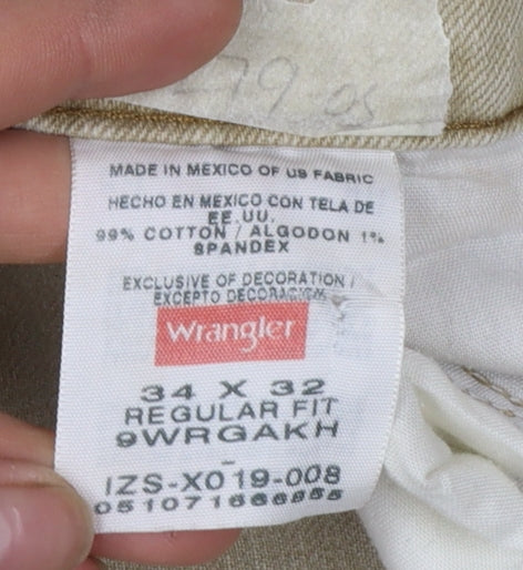 Wrangler Men's Beige Regular Fit Straight Leg Jeans 34x32