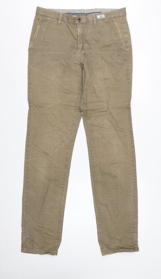 Tommy Hilfiger Men's Beige Check Chino Trousers 32W 36L Cotton Blend