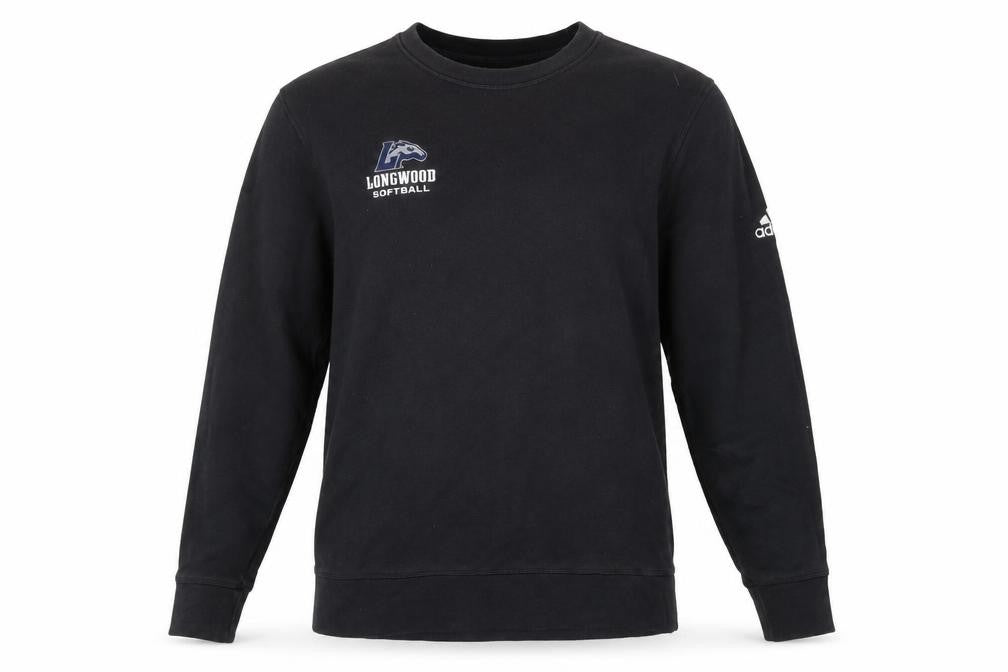 Front view of Adidas Men’s Black Longwood Softball Crew Neck Sweatshirt M