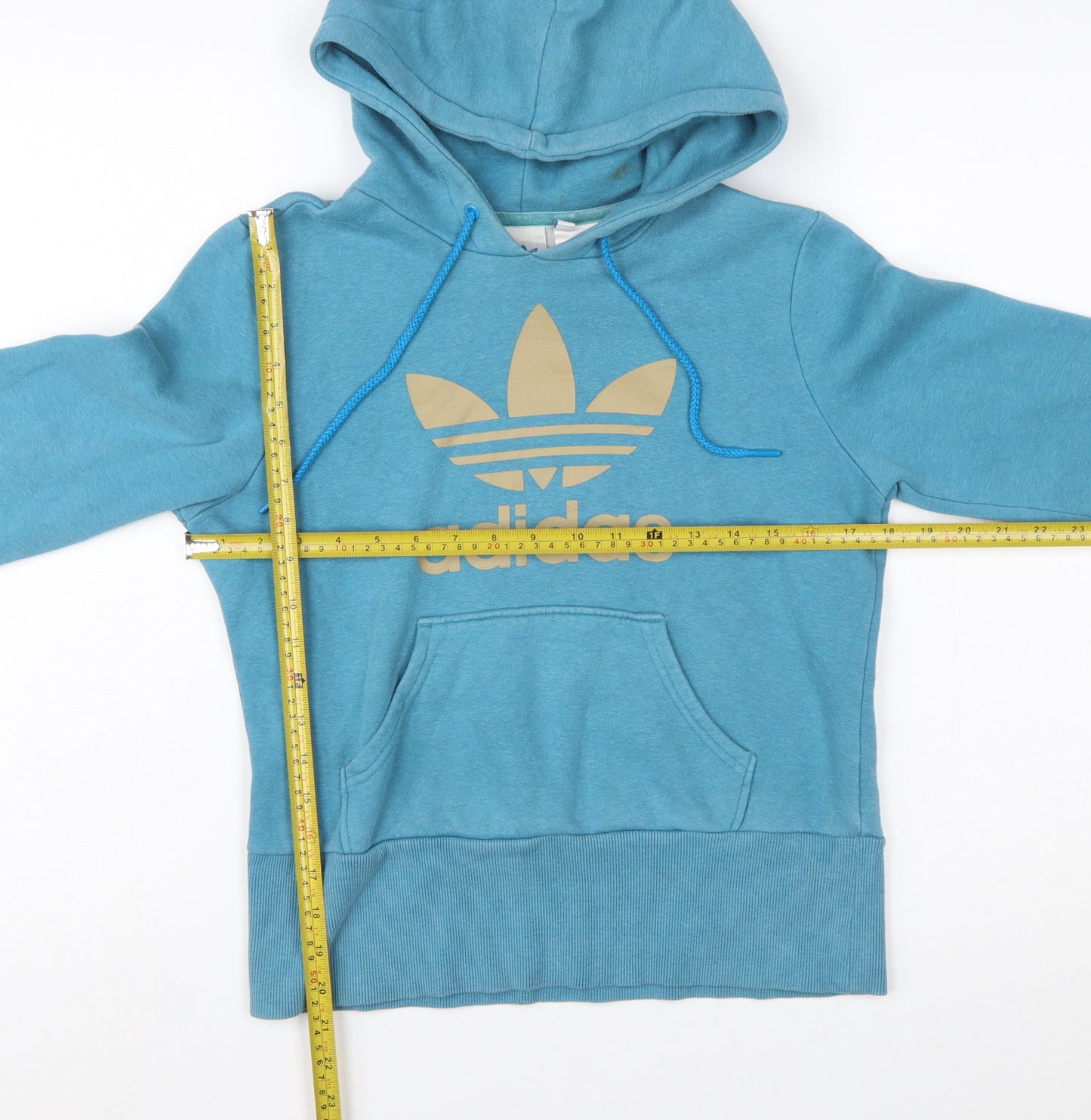 Adidas Women Blue Hoodie Size 10 Cotton Blend Pullover Sweatshirt