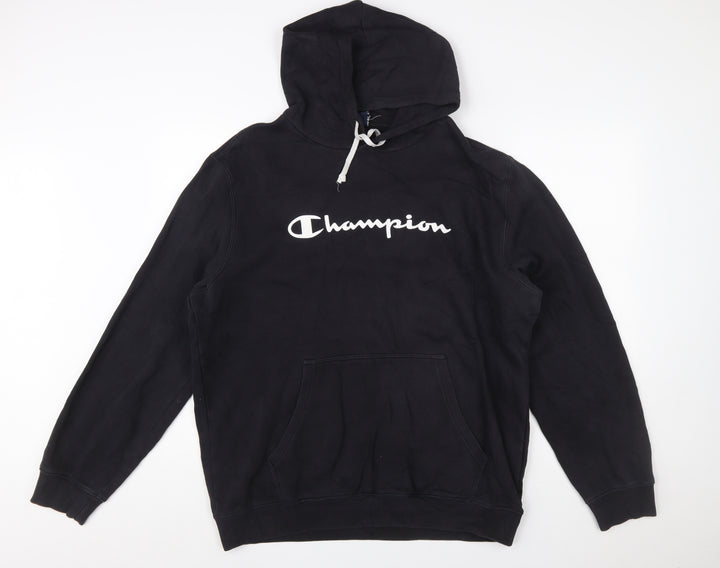 Champion Men's Black 2XL Pullover Hoodie with Logo Print