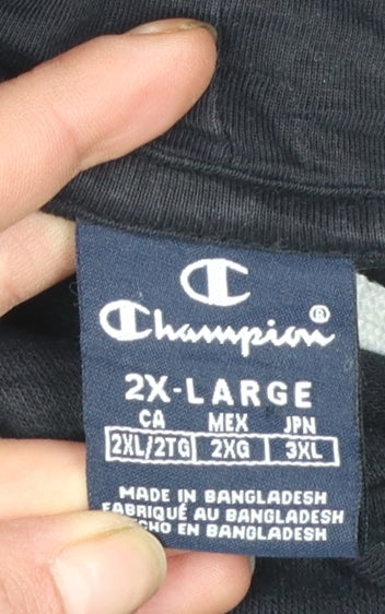 Champion Men's Black 2XL Pullover Hoodie with Logo Print