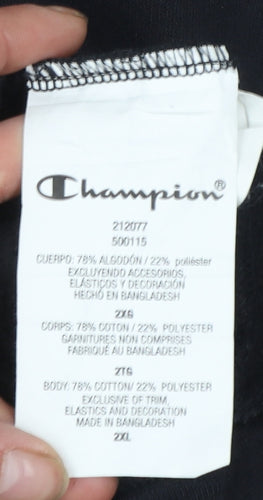 Champion Men's Black 2XL Pullover Hoodie with Logo Print