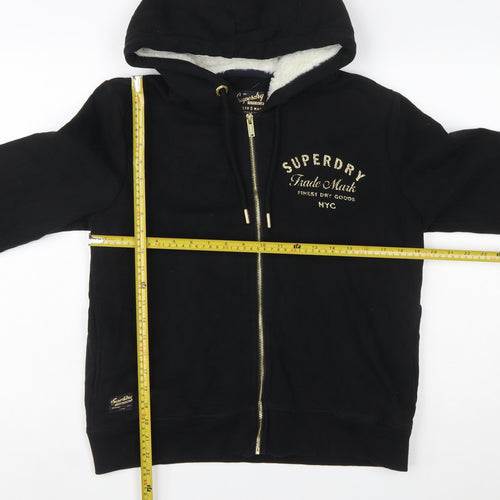 Superdry Women's Black Full Zip Hoodie UK 12 Lined Logo Casual