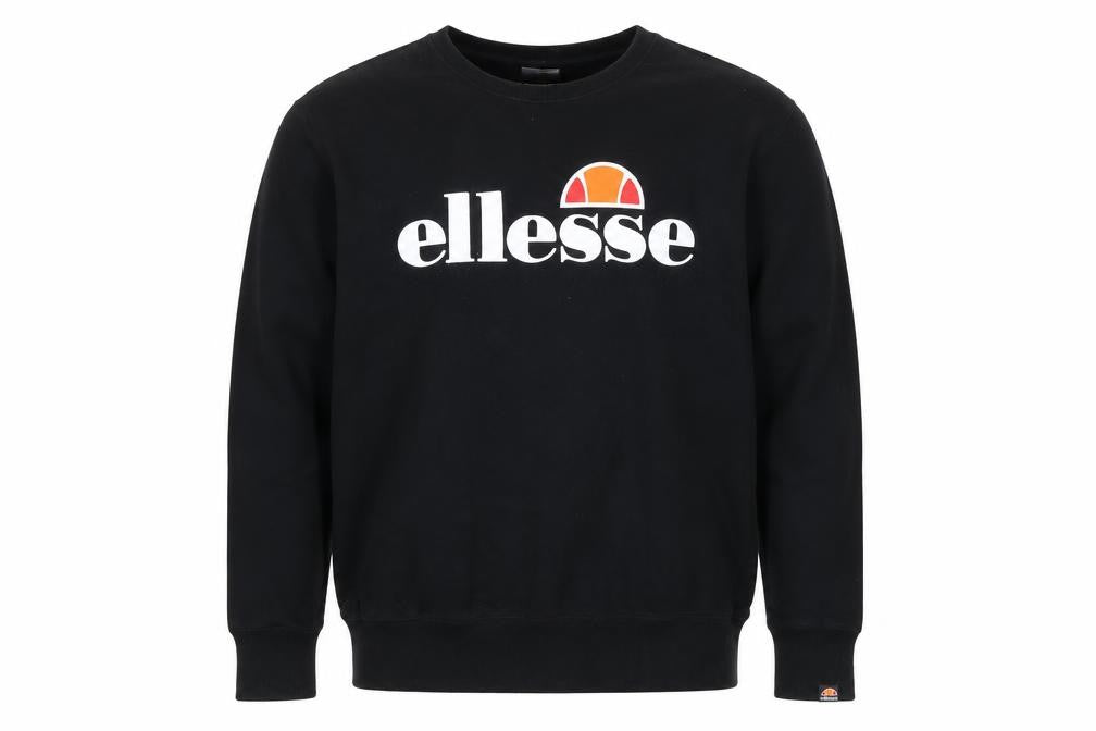 Front view of Ellesse Men's Black Pullover Sweatshirt Medium Logo Crew Neck