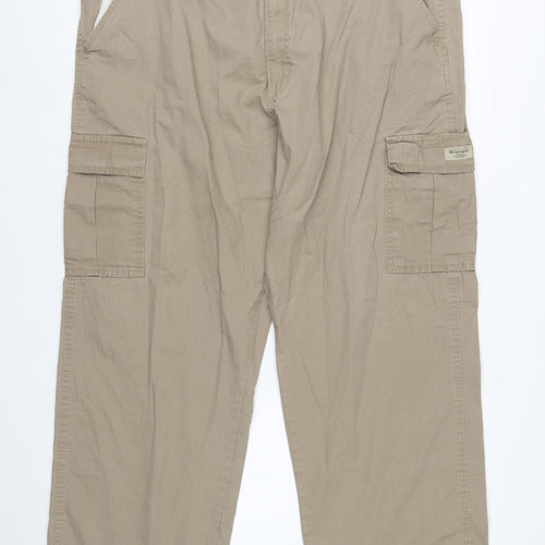 Wrangler Men's Beige Cargo Trousers 40x30 Cotton Relaxed Fit