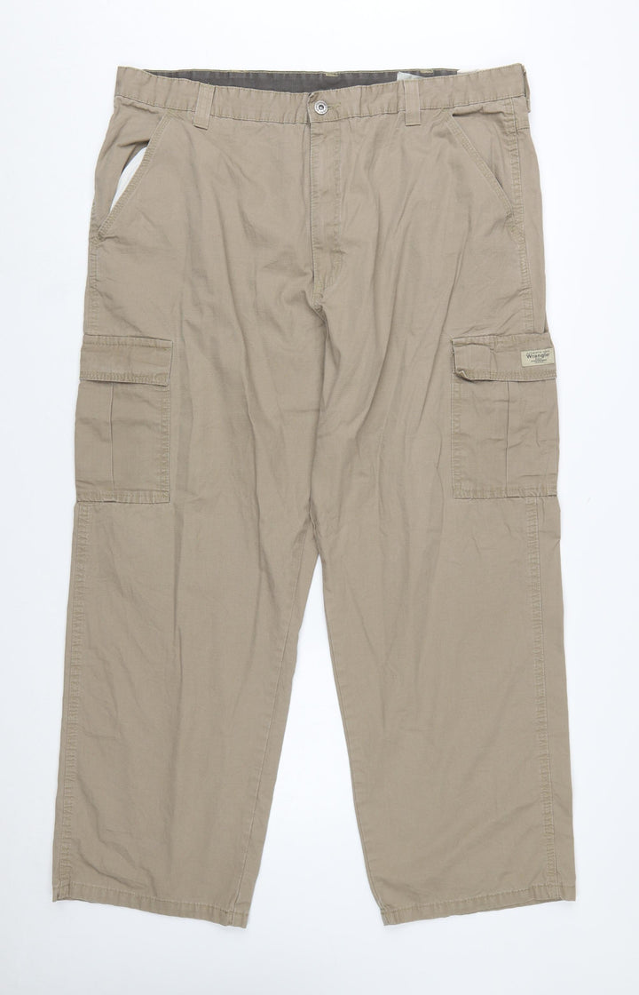 Wrangler Men's Beige Cargo Trousers 40x30 Cotton Relaxed Fit