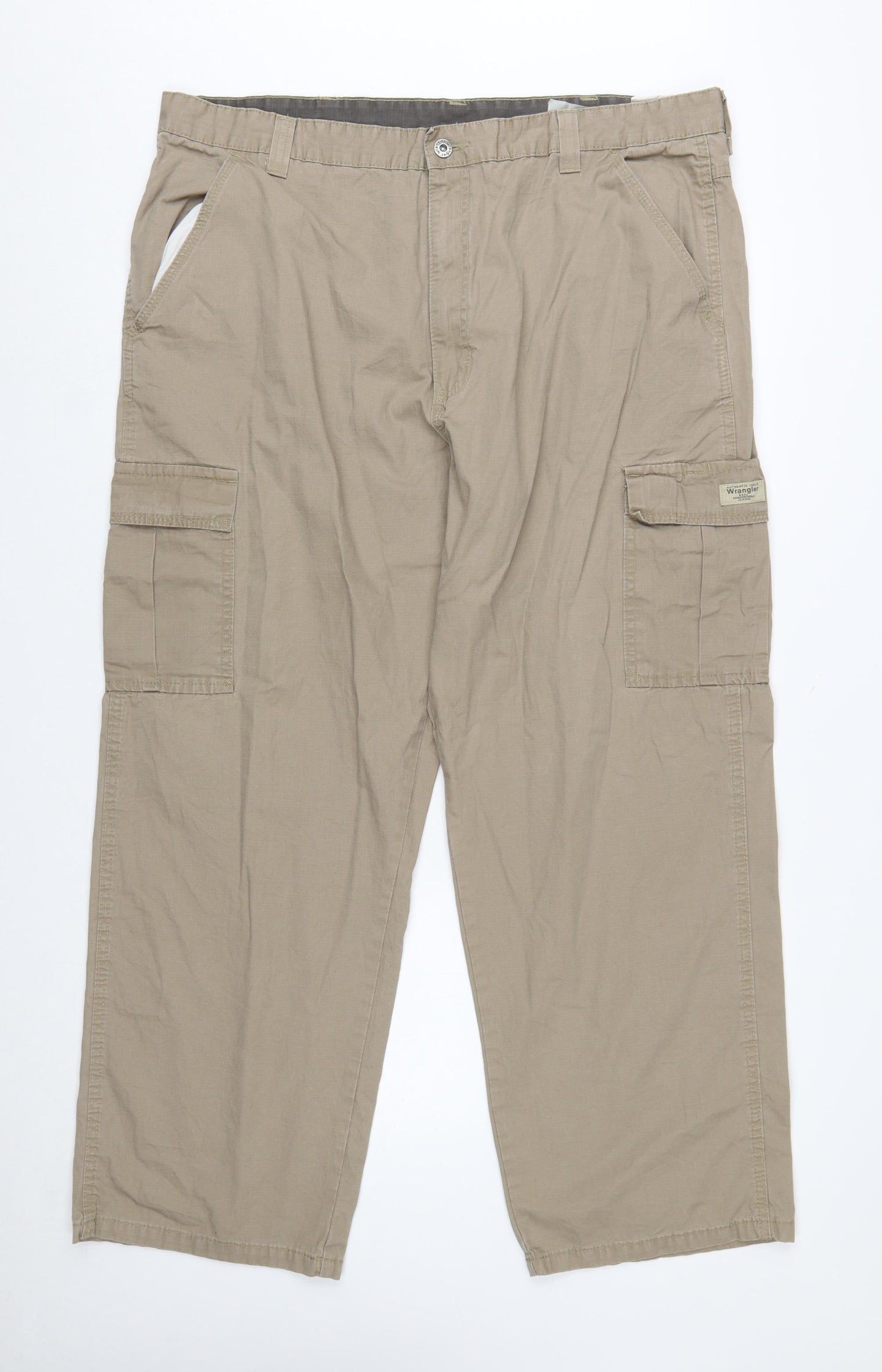 Wrangler Men's Beige Cargo Trousers 40x30 Cotton Relaxed Fit