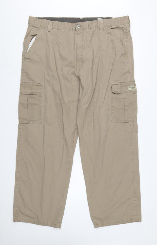 Wrangler Men's Beige Cargo Trousers 40x30 Cotton Relaxed Fit