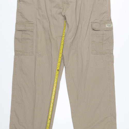 Wrangler Men's Beige Cargo Trousers 40x30 Cotton Relaxed Fit