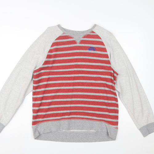 Nike Boys Red Grey Striped Pullover Sweatshirt XL 13-15 Years