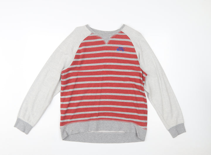 Nike Boys Red Grey Striped Pullover Sweatshirt XL 13-15 Years
